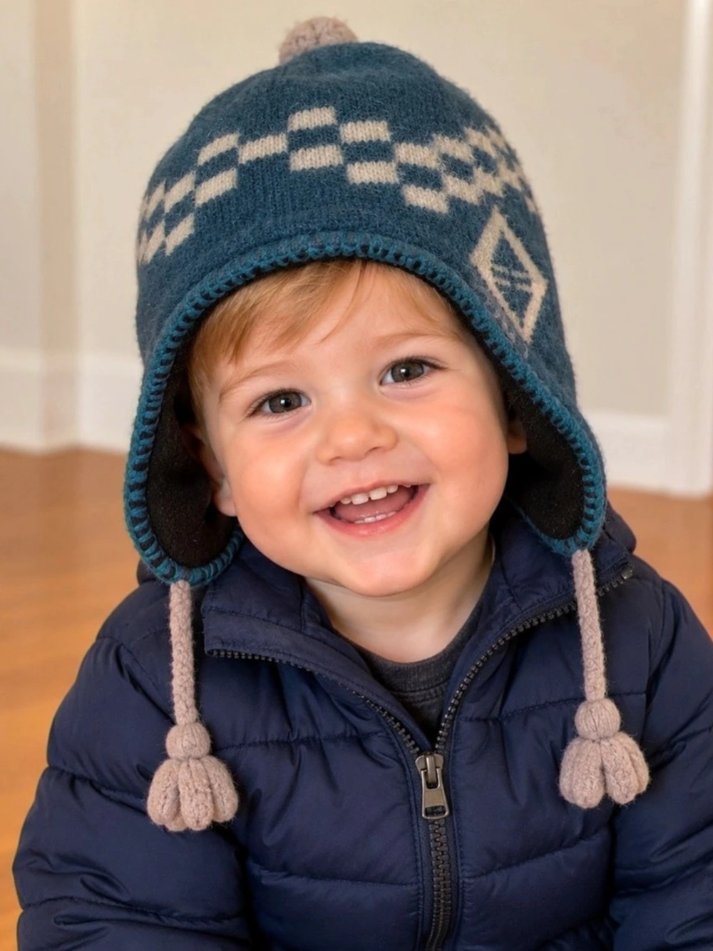 Patagonia Woolly Hat Baby Blue & White Knit Earflap Hat
